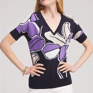 Chico’s Women’s Floral Dolman Pullover V-Neck Sweater Size XXL NEW